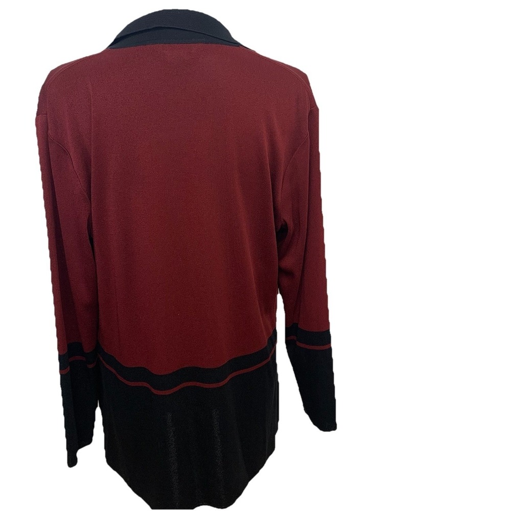 Exclusively Misook Colorblock Cardigan Burgundy Black Open Front Medium Knit - Picture 3 of 9